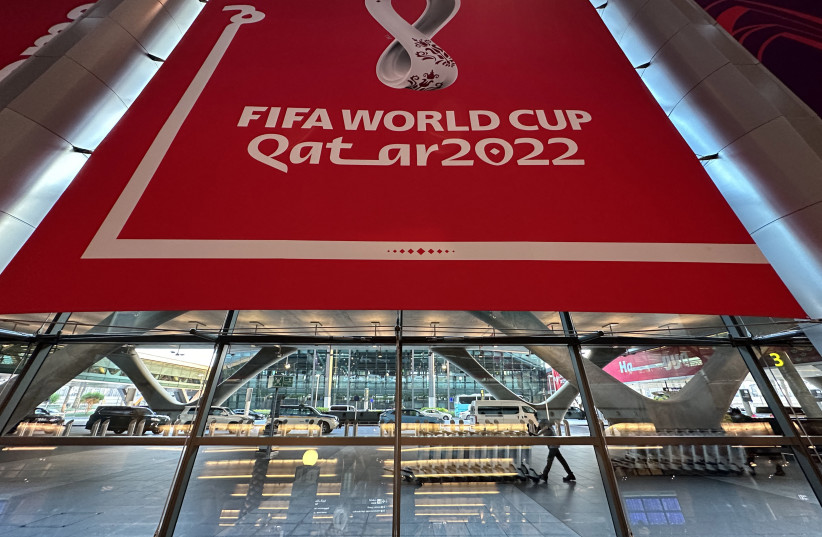  Fifa World Cup 2022 branding is seen at Hamad International Airport. (credit: REUTERS/HAMAD I MOHAMMED)