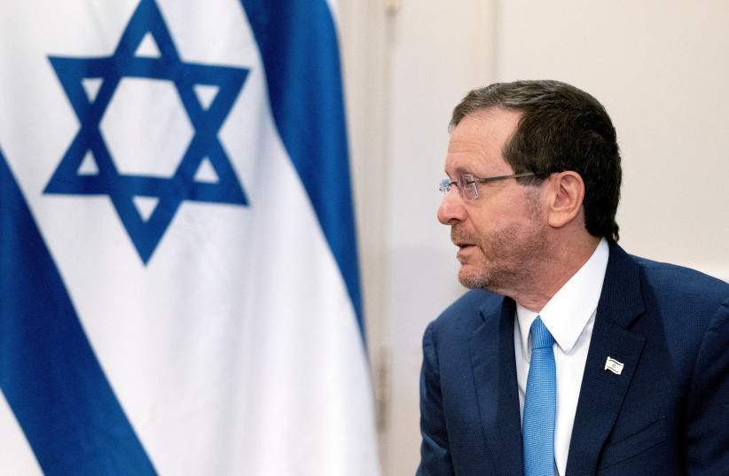  Israeli President Isaac Herzog looks on during a meeting with US Secretary of State Antony Blinken, not pictured, in Washington, DC, on October 25, 2022. (photo credit: STEFANI REYNOLDS/POOL VIA REUTERS)