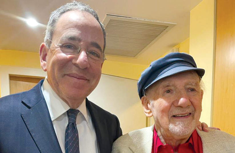  The writer, Walter Bingham, who at 98 is the oldest working journalist in the world, with US Ambassador Tom Nides. (photo credit: WALTER BINGHAM)