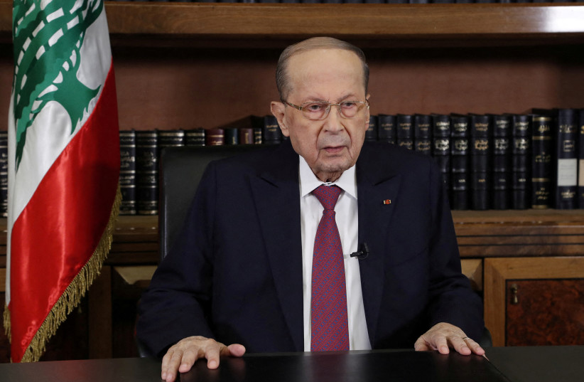  Lebanon's President Michel Aoun is pictured as he delivers a televised speech at the presidential palace in Baabda, Lebanon December 27, 2021. (photo credit: DALATI NOHRA/HANDOUT VIA REUTERS)
