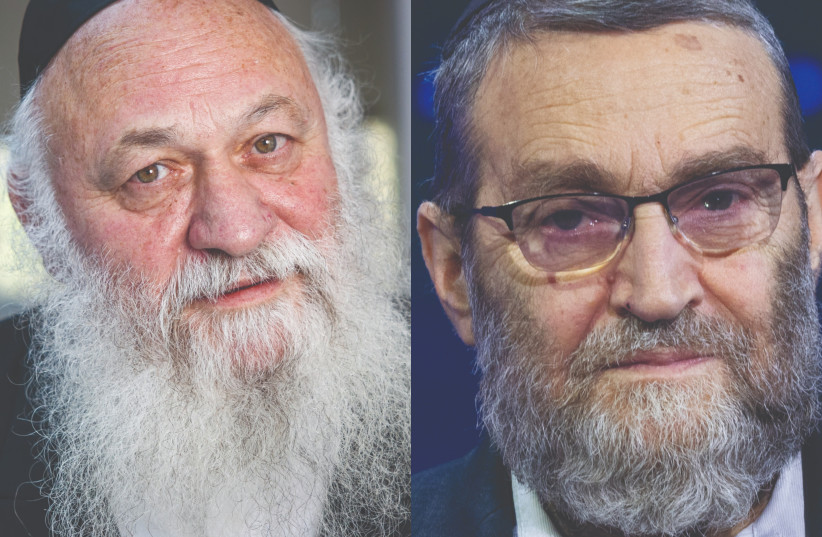  UTJ leaders Yitzhak Goldknopf and Moshe Gafni (credit: YONATAN SINDEL/FLASH90)