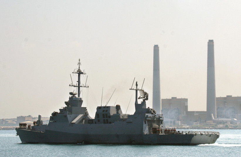  SHIN BET assurances on Ashdod Port: Israeli torpedo boat ‘Saar 5’ leaves the port, sailing toward neighboring Lebanese waters. (photo credit: Limor Edrey/AFP via Getty Images)