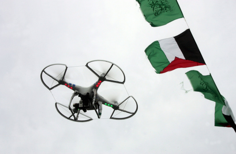  FLYING DRONE camera in Gaza City.  (credit: ABED RAHIM KHATIB/FLASH90)