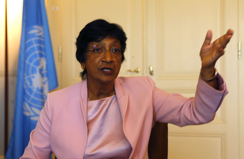  Outgoing UN Human Rights Commissioner Navi Pillay talks during an interview to Reuters in her office in Geneva August 19, 2014. (credit: REUTERS/RUBEN SPRICH)