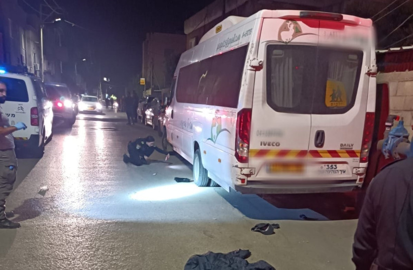  The scene of a shooting incident in which a 12-year-old was seriously injured in Jisr e-Zarka, October 28, 2022 (photo credit: ISRAEL POLICE SPOKESMAN)