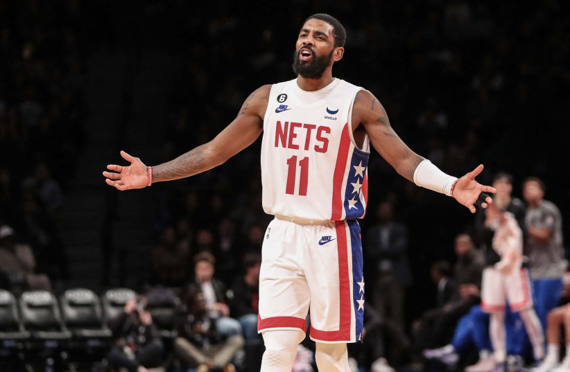  Oct 29, 2022; Brooklyn, New York, USA; Brooklyn Nets guard Kyrie Irving (11) argues a call in the third quarter against the Indiana Pacers at Barclays Center. (photo credit: WENDELL CRUZ-USA TODAY SPORTS)