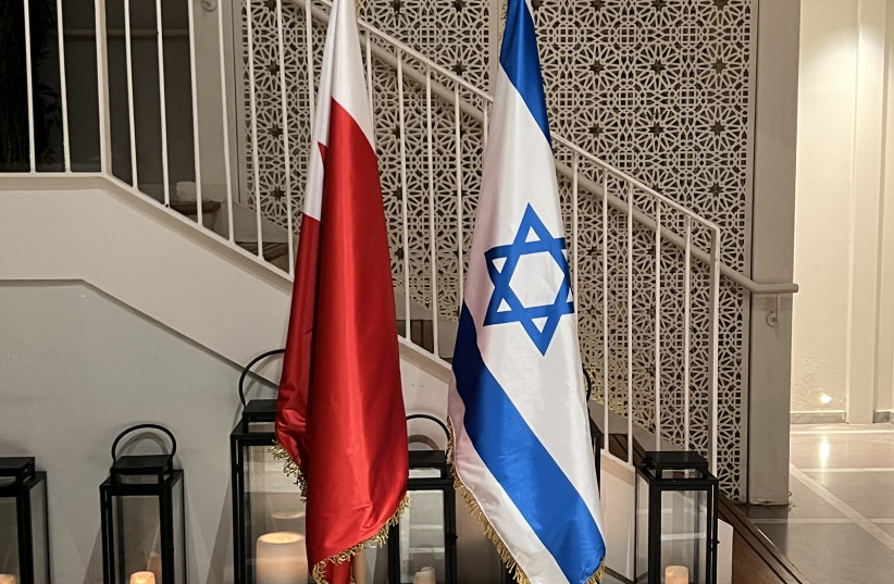  Israeli and Bahraini flags side by side.   (credit: MAAYAN HOFFMAN)