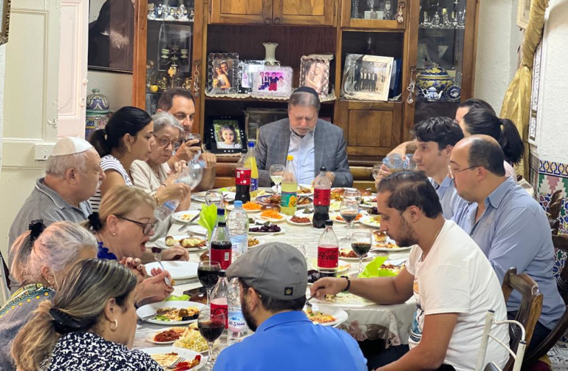  Bahrainis, Egyptians, Emiratis, Moroccans, and Israelis around the same table for kosher lunch in the mellah of Marrakesh, Morocco. (credit: Courtesy of Mimouna Association/American Sephardi Federation)