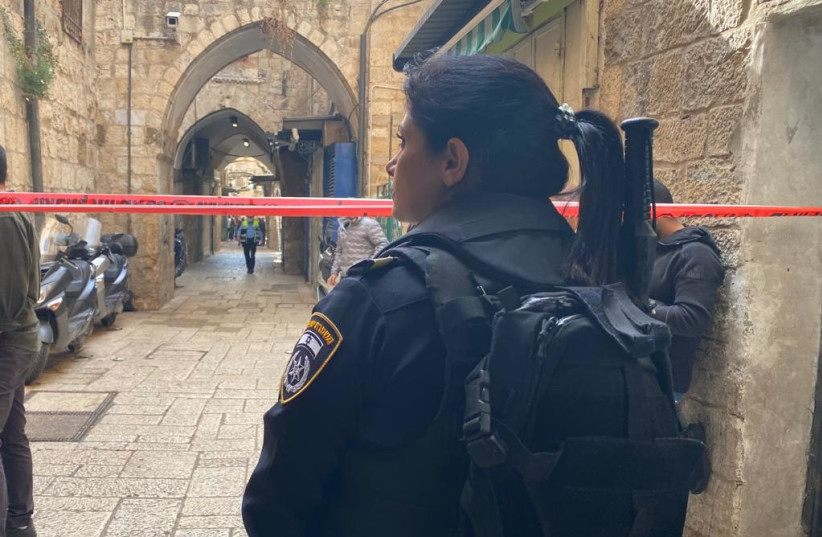  Israel police at the scene of a stabbing that saw three officers injured on 3/11/2022. (credit: ISRAEL POLICE SPOKESPERSON'S UNIT)