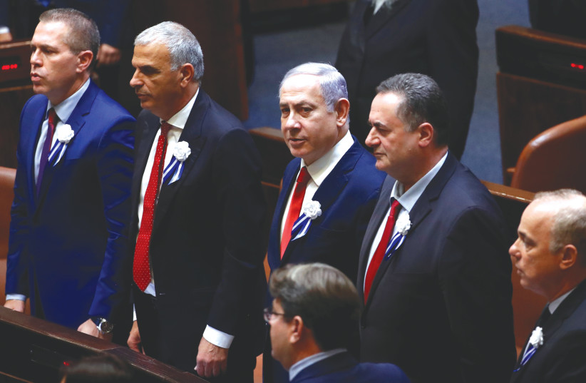 PRIME MINISTER Benjamin Netanyahu and colleagues attends the swearing-in ceremony of the 22nd Knesset in October 3, 2019. (photo credit: RONEN ZVULUN/REUTERS)