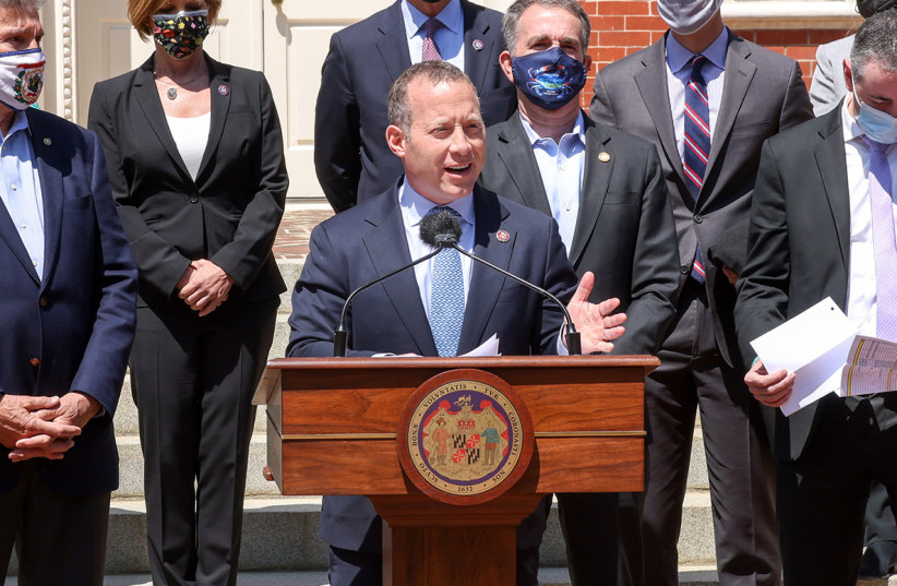 Rep. Josh Gottheimer speaks at a Maryland infrastructure press conference in April 2021. (credit: MDGOVPICS/CC BY 2.0 (https://creativecommons.org/licenses/by/2.0)/VIA WIKIMEDIA COMMONS)