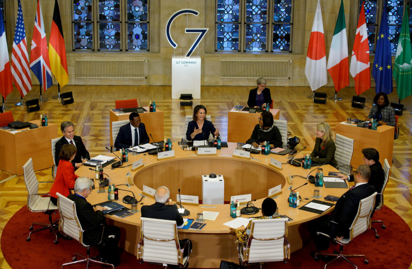A working session at a G7 Foreign Ministers Meeting, at the City Hall in Muenster, Germany November 4, 2022.  (photo credit: Bernd Lauter/Pool via REUTERS)
