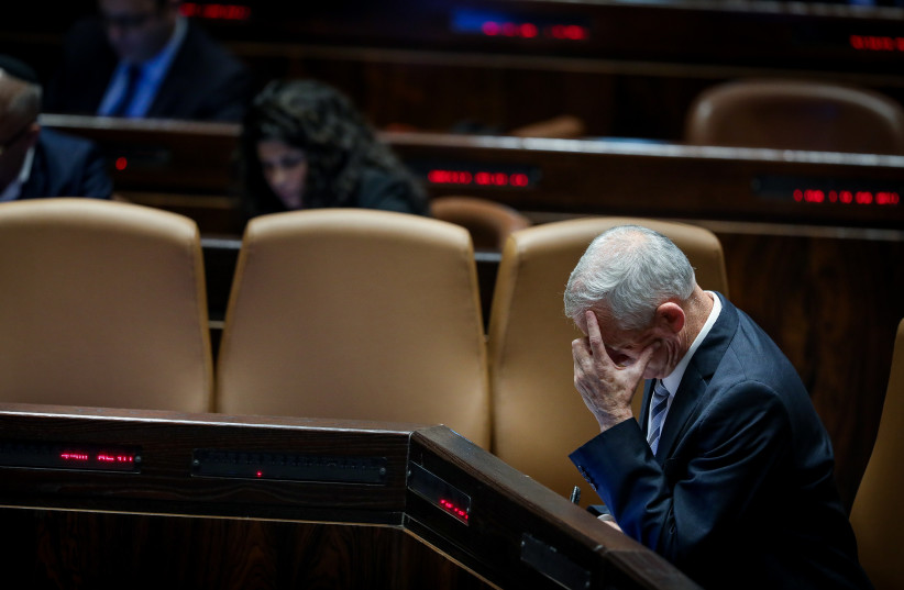  Israeli Defense Minister Benny Gantz speaks during memorial ceremony marking the assassination of former prime minister Yitzhak Rabin, at the Knesset, in Jerusalem on November 6, 2022. (credit: NOAM REVKIN FENTON/FLASH90)