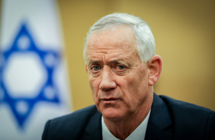 Defense Minister and leader of the National Unity Party Benny Gantz at a faction meeting of the National Unity Party at the Knesset, Israel's parliament, in Jerusalem on November 6, 2022. (credit: NOAM REVKIN FENTON/FLASH90)