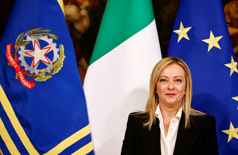  Italian Prime Minister Giorgia Meloni looks on, on the day of her first cabinet meeting, at Chigi Palace, in Rome, Italy, October 23, 2022 (photo credit: REUTERS/YARA NARDI)