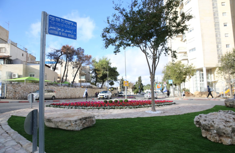    Jerusalem: Mayor Moshe Leon inaugurates a square named after the Righteous Among the Nations Aristides de Souza Mendes (credit: ARNON BUSSANI)