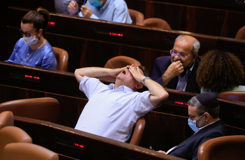  Israeli parliament members during a plenum session on  the state budget at the assembly hall in the Israeli parliament, September 2, 2021. (photo credit: OLIVIER FITOUSSI/FLASH90)