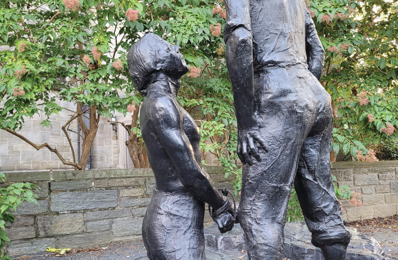  ‘ABRAHAM AND Isaac’ by George Segal, at Princeton University. (photo credit: Wikimedia Commons)