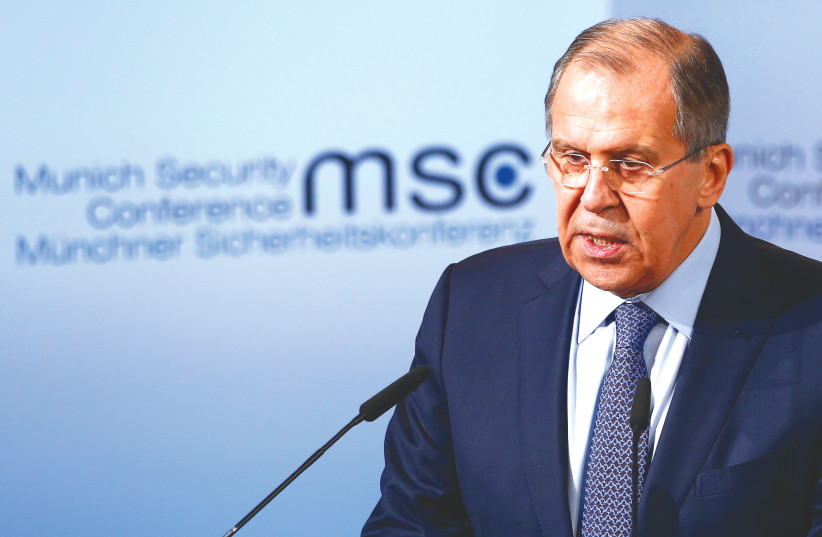  RUSSIAN FOREIGN Minister Sergei Lavrov delivers a speech during the Munich Security Conference, in 2017 (credit: REUTERS/MICHAELA REHLE)