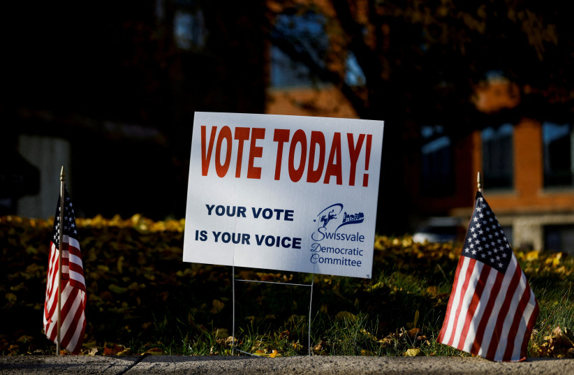  view of a sign promoting voting at Swissvale, during the 2022 US midterm elections, in Pittsburgh, Pennsylvania, US, November 8, 2022 (photo credit: QUINN GLABICKI/REUTERS)
