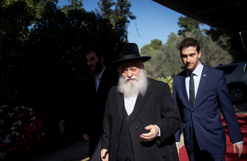 MK Yitzhak Goldknopf of the United Torah Judaism Party arrives for a meeting with Israeli president Isaac Herzog at the President's residence in Jerusalem on November 10, 2022, as Herzog began consulting political leaders to decide who to task with trying to form a new government.  (photo credit: YONATAN SINDEL/FLASH 90)