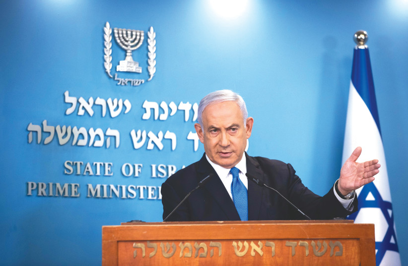  BENJAMIN NETANYAHU gives a press conference as prime minister in April 2021. He’ll likely be returning to familiar turf. (credit: YONATAN SINDEL/FLASH90)