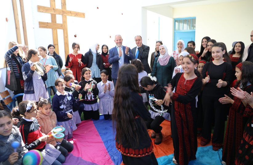  Students at Beit Anan Girls' School celebrate the opening of the new school garden on November 10, 2022.  (credit: COURTESY OF UNRWA)
