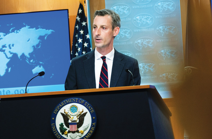  US STATE Department spokesperson Ned Price speaks during a news conference. The Israeli and American Jewish press have vacated the State Department media venue, says the writer (photo credit: REUTERS)