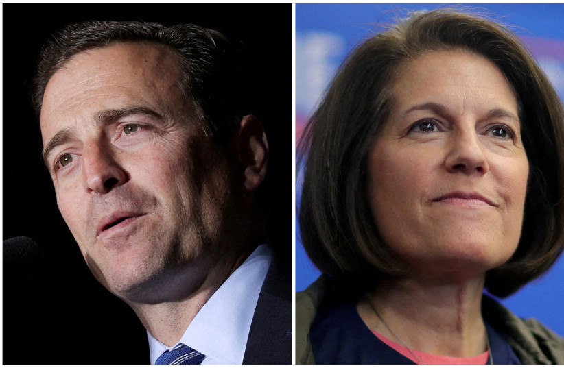 Republican US Senate candidate Adam Laxalt and Senator Catherine Cortez Masto, a Democrat, attend rallies ahead of the midterm elections in Minden, Nevada, US, October 8, 2022 and Henderson, Nevada, US, November 7, 2022 in a combination of file photographs. (credit: REUTERS/CARLOS BARRIA/DAVID SWANSON)