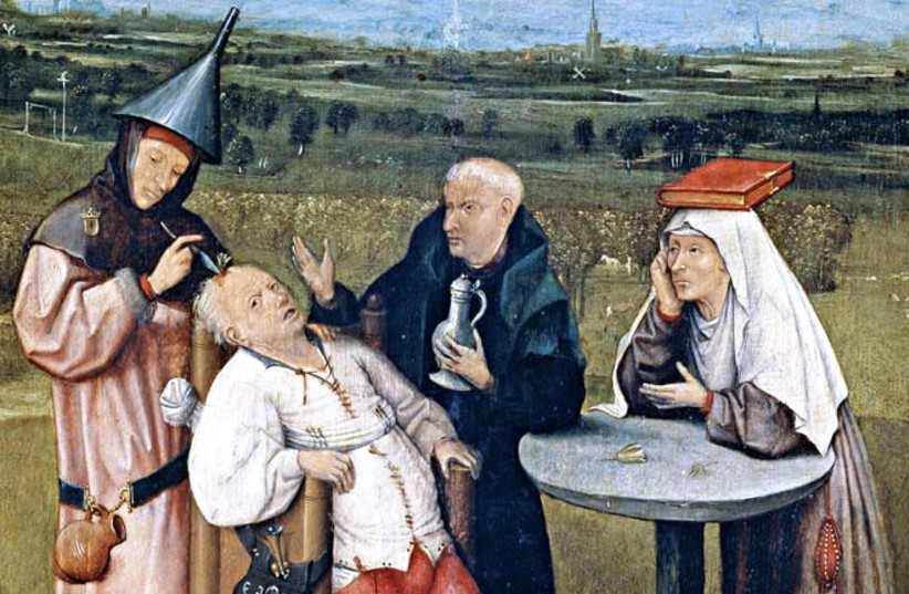  Detail from The Extraction of the Stone of Madness, a painting by Hieronymus Bosch depicting trepanation (c.1488–1516). (credit: Wikimedia Commons)