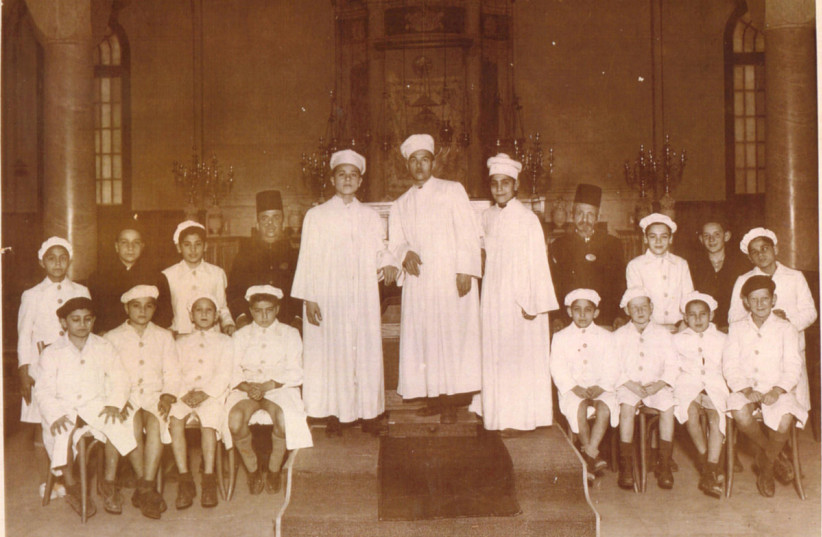  The Jewish choir of Rabbi Moshe Cohen at Samuel Menashe Synagogue in Alexandria, Egypt; date unknown. (credit: Nebi Daniel Association Public Photo Collection)