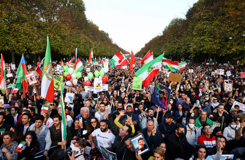  Demonstrators protest following the death of Mahsa Amini in Iran, in Berlin, Germany, October, 22, 2022. (credit: REUTERS/CHRISTIAN MANG)