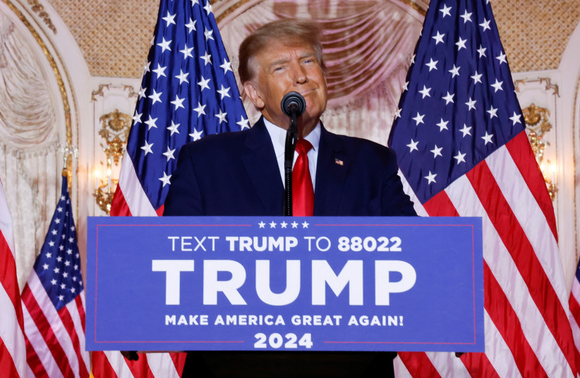  Former U.S. President Donald Trump announces that he will once again run for U.S. president in the 2024 U.S. presidential election during an event at his Mar-a-Lago estate in Palm Beach, Florida, U.S. November 15, 2022 (credit: REUTERS)