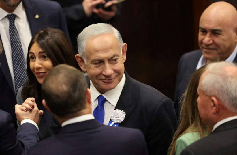  Israeli designate Prime Minister Benjamin Netanyahu during the swearing-in ceremony for the new Israeli parliament the 25th Knesset in Jerusalem, November 15, 2022. (credit: ABIR SULTAN/POOL/VIA REUTERS)
