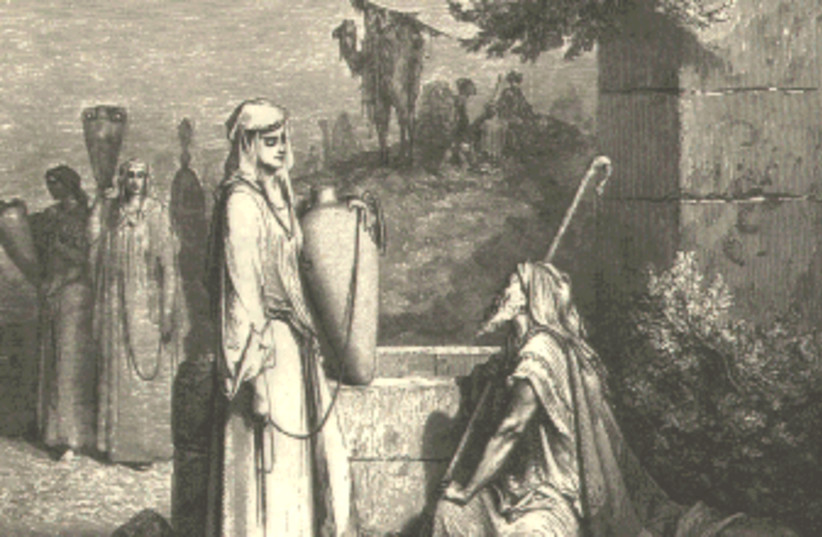 Eliezer and Rebekah (engraving by Gustave Doré from the 1865 La Sainte Bible) (credit: PUBLIC DOMAIN/VIA WIKIMEDIA COMMONS)
