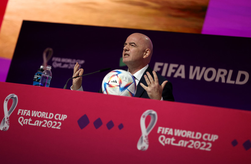   FIFA World Cup Qatar 2022 - FIFA President Press Conference - Main Media Center, Doha, Qatar - November 19, 2022 FIFA president Gianni Infantino during a press conference. (credit: REUTERS/MATTHEW CHILDS)