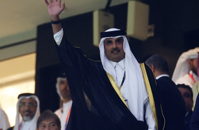 Emir of Qatar Sheikh Tamim bin Hamad Al Thani inside the stadium before the match, Al Khor, Qatar, November 20, 2022 (credit: REUTERS/KAI PFAFFENBACH)