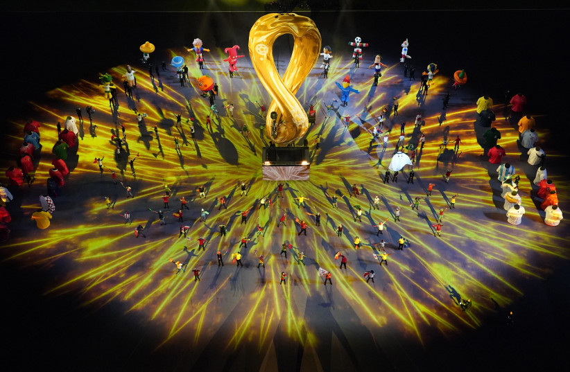 Vue générale lors de la cérémonie d'ouverture de la Coupe du Monde de la FIFA, Qatar 2022, Al Khor, Qatar, 20 novembre 2022 (crédit : REUTERS/PAWEL KOPCZYNSKI)