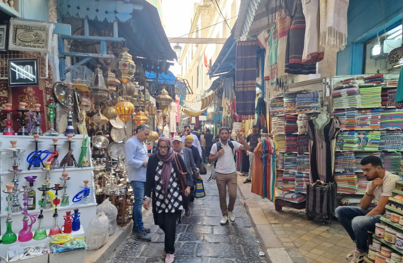  The main souk in Tunis.  (photo credit: OWEN HOLDAWAY/THE MEDIA LINE)