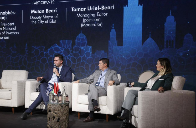  Panel with Deputy Eilat Mayor Matan Be’eri at the 2022 Morocco Global Investment Forum. (credit: MARC ISRAEL SELLEM)