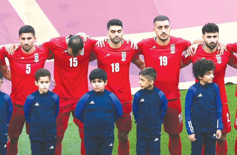  IRAN’S FOOTBALL team remains silent as the national anthem is played ahead of their match with England at the FIFA World Cup in Qatar on November 21 (photo credit: MARKO DJURICA/REUTERS)