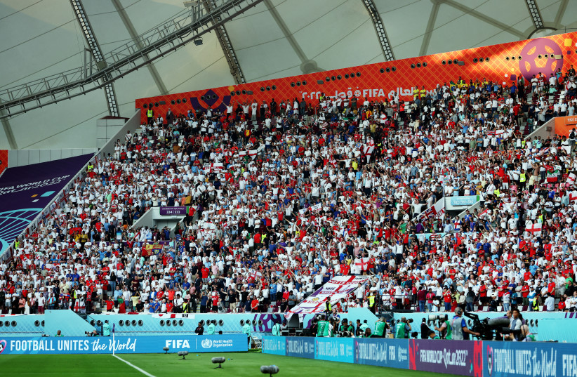 England fan inside the stadium before the match between England and Iran in the group stage of the World Cup on November 21, 2022. (photo credit: REUTERS/PAUL CHILDS)