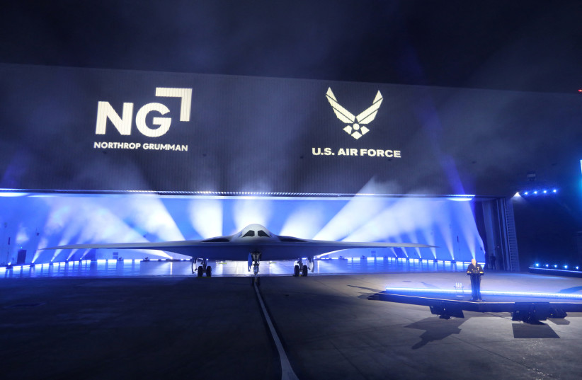  Northrop Grumman unveils the B-21 Raider, a new high-tech stealth bomber developed for the U.S. Air Force, during an event in Palmdale, California, U.S., December 2, 2022 (photo credit: DAVID SWANSON/REUTERS)