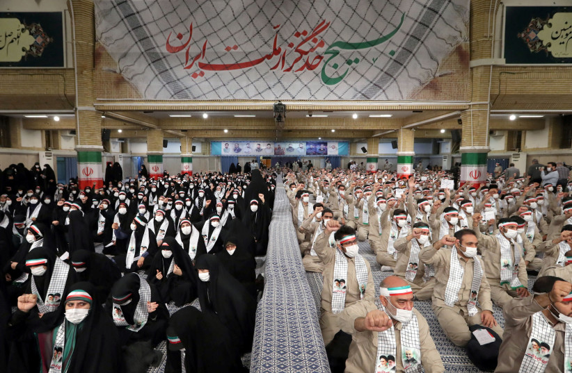  Basij militia forces attend a meeting with Iran's Supreme Leader Ayatollah Ali Khamenei in Tehran, Iran November 26, 2022.  (photo credit: Office of the Iranian Supreme Leader/West Asia News Agency/Reuters)