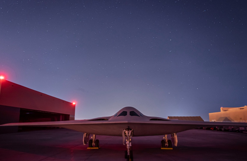  The first B-21 at Northrop's Plant 42 in Palmdale, California, 29 November 2022. (photo credit: Staff Sgt. Jeremy Mosier, United States Air Force/Wikimedia Commons)