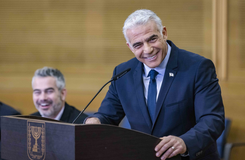  Israeli Prime Minister and Head of the Yesh Atid party Yair Lapid speaks during a faction meeting at the Knesset, the Israeli parliament in Jerusalem, on December05, 2022. (photo credit: OLIVIER FITOUSSI/FLASH90)