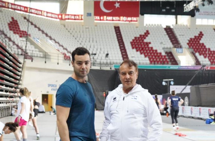  HAIM HATUEL, founder of the Olympic Fencing Center, with son Maor at the Olympic Games in Beijing. (credit: MAOR HATUEL)