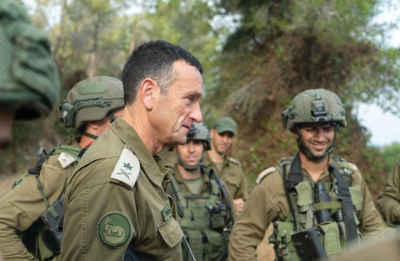  MAJ.-GEN. Herzi Halevi, who will take over as the next IDF chief of staff in January, speaks to troops along the Gaza border. (photo credit: IDF)