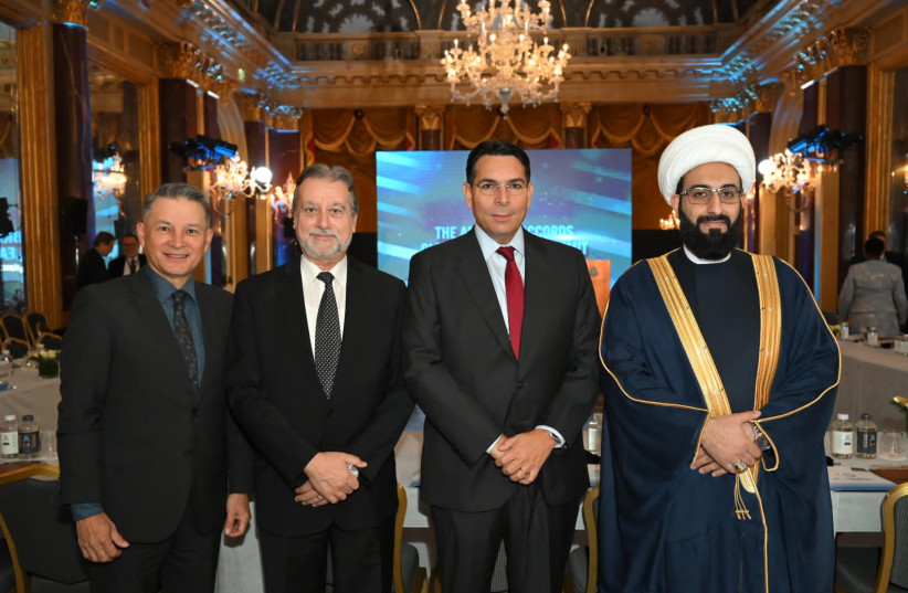   Left to Right, Pastor Carlos Luna Lam, Rabbi Elie Abadie, Ambassador Danny Danon, Imam Mohammad Tawhidi at the First Annual Abraham Accords Global Leadership Summit in Rome (photo credit: COURTESY OF THE ABRAHAM ACCORDS GLOBAL LEADERSHIP SUMMIT)