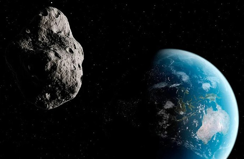  An asteroid is seen near the Earth in this artisitc illustration. (photo credit: Wikimedia Commons)